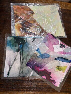 Lot of 3 Made in India Ladies Silk Floral Print Scarf Sarves  Watercolors NEW